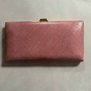 Lodis Shimmery Pink Patent Leather Textured Clutch Wallet.